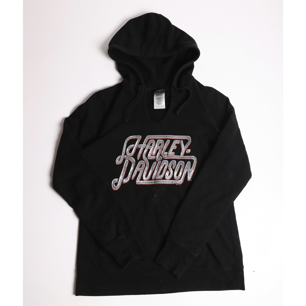 Harley Davidson St Paul MN Graphic Hoodie Black V-Neck Sweatshirt Womens Medium